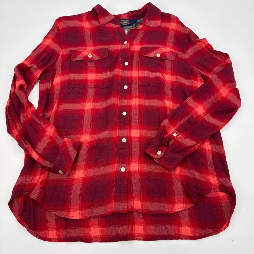 Gap + Pendleton Boyfriend Plaid Slouchy Flannel Shirt Red Pink Large - Picture 2 of 12